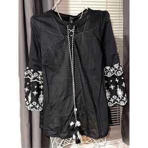 BEAUTIFUL a.n.a Blouse Top, large, Embroidery Flare Sleeves Scoop Neck cotton, R